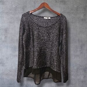 L - Metallic Sequin Knit Lightweight Sweater with Sheer Hem by Cato